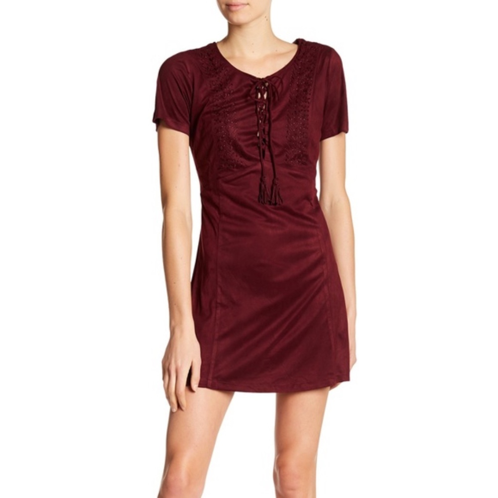 MISS ME Wish You Well Lattice Faux Suede Dress
